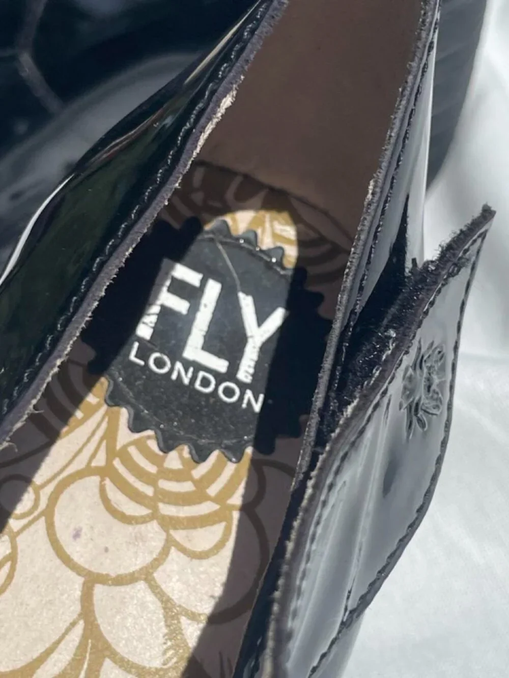 Fly London Black Patent Mary Jane Platform Wedges EU 37 US 6.5